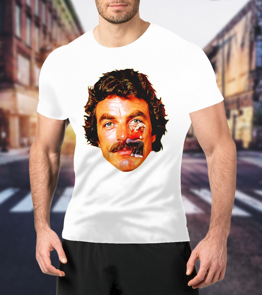 Tom Selleck Mustache Ride Head Portrait With Man T-Shirt