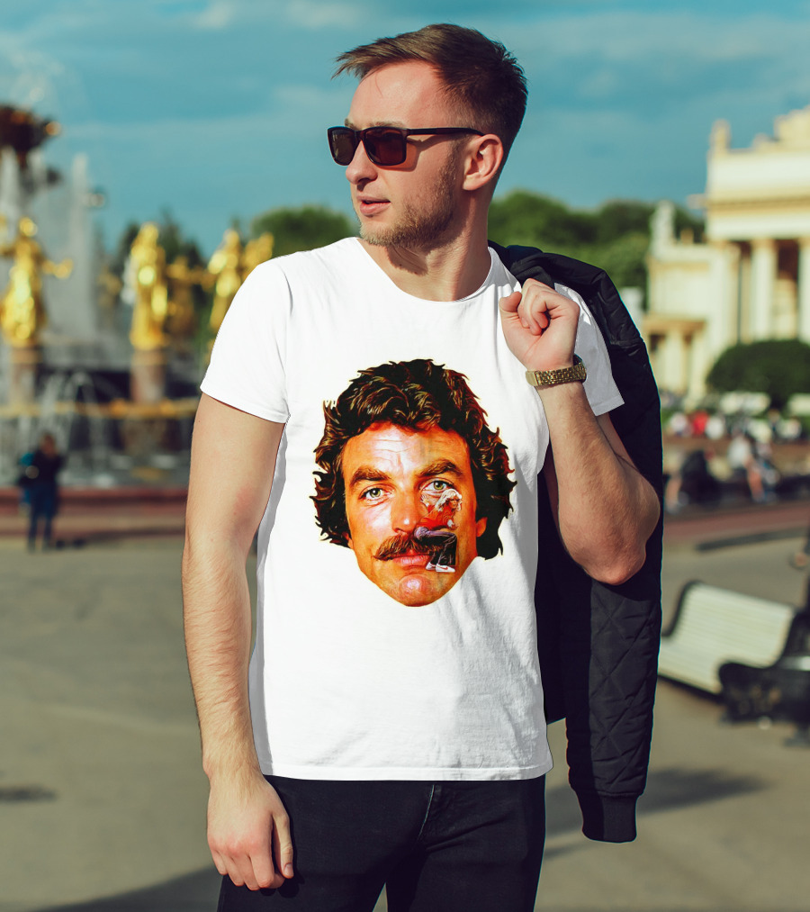 Tom Selleck Mustache Ride Head Portrait With Man T-Shirt