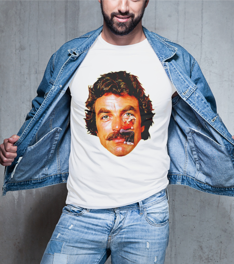 Tom Selleck Mustache Ride Head Portrait With Man T-Shirt