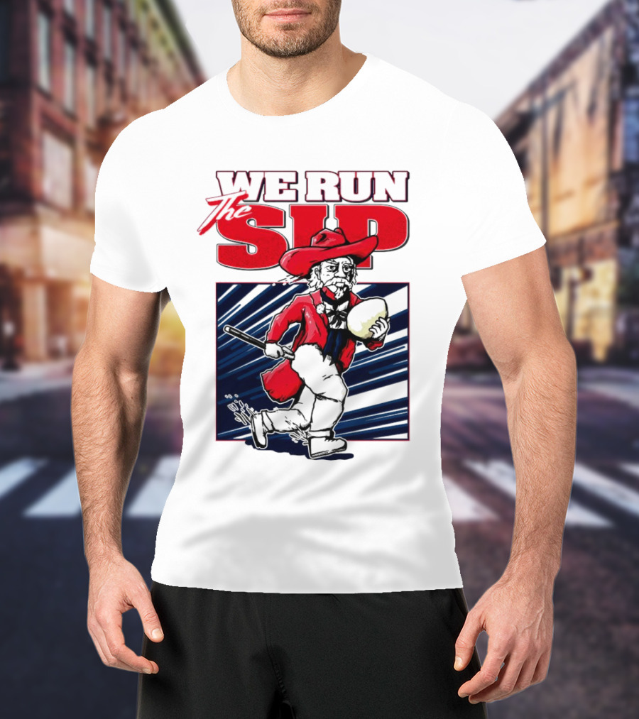 We Run The Sip Ole Miss Rebels Football Mascot Running With Ball T-Shirt