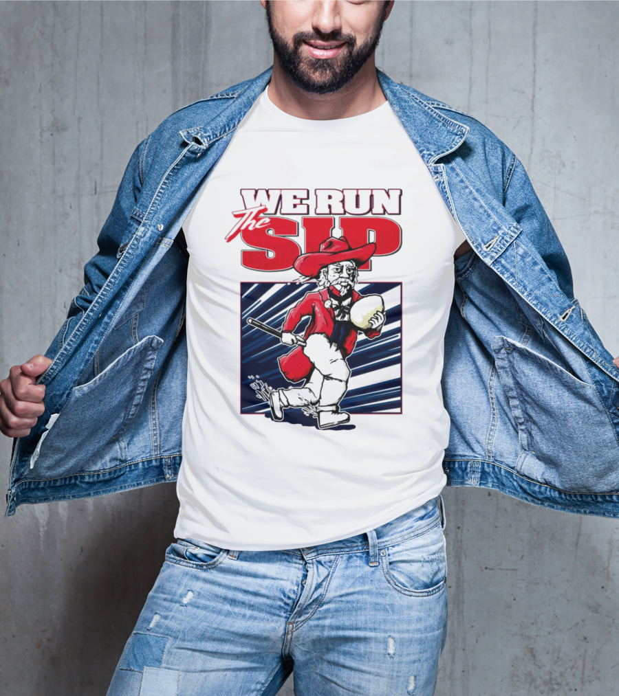 We Run The Sip Ole Miss Rebels Football Mascot Running With Ball T-Shirt