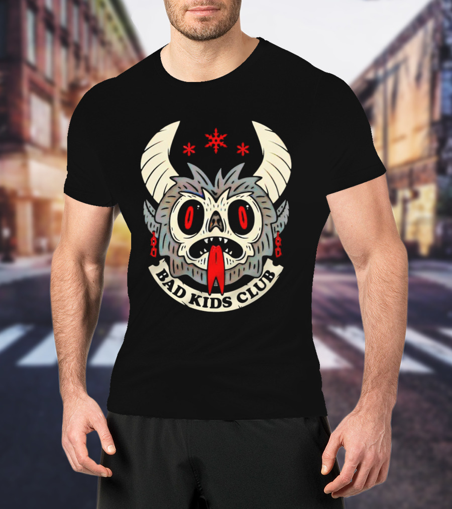 Krampus Bad Kids Club Demon Mask With Horns And Red Eyes T-Shirt