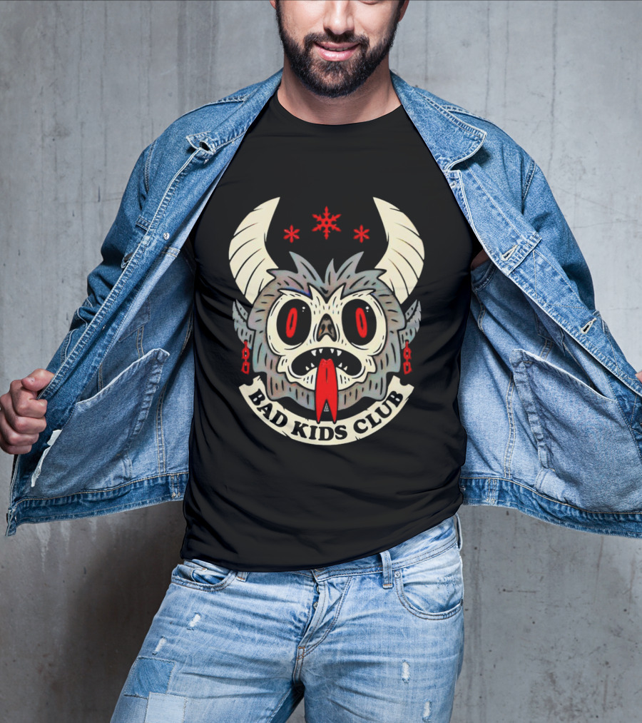 Krampus Bad Kids Club Demon Mask With Horns And Red Eyes T-Shirt
