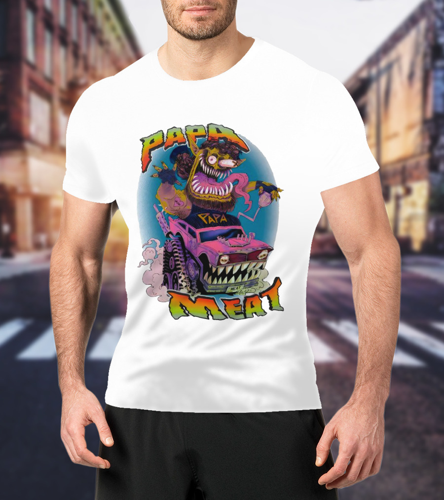 PAPA MEAT Monster Truck Cartoon Art Style Vintage Retro T-Shirt