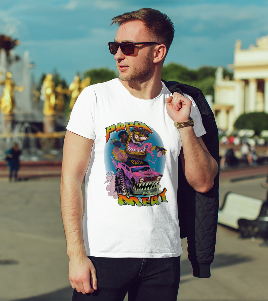 PAPA MEAT Monster Truck Cartoon Art Style Vintage Retro T-Shirt