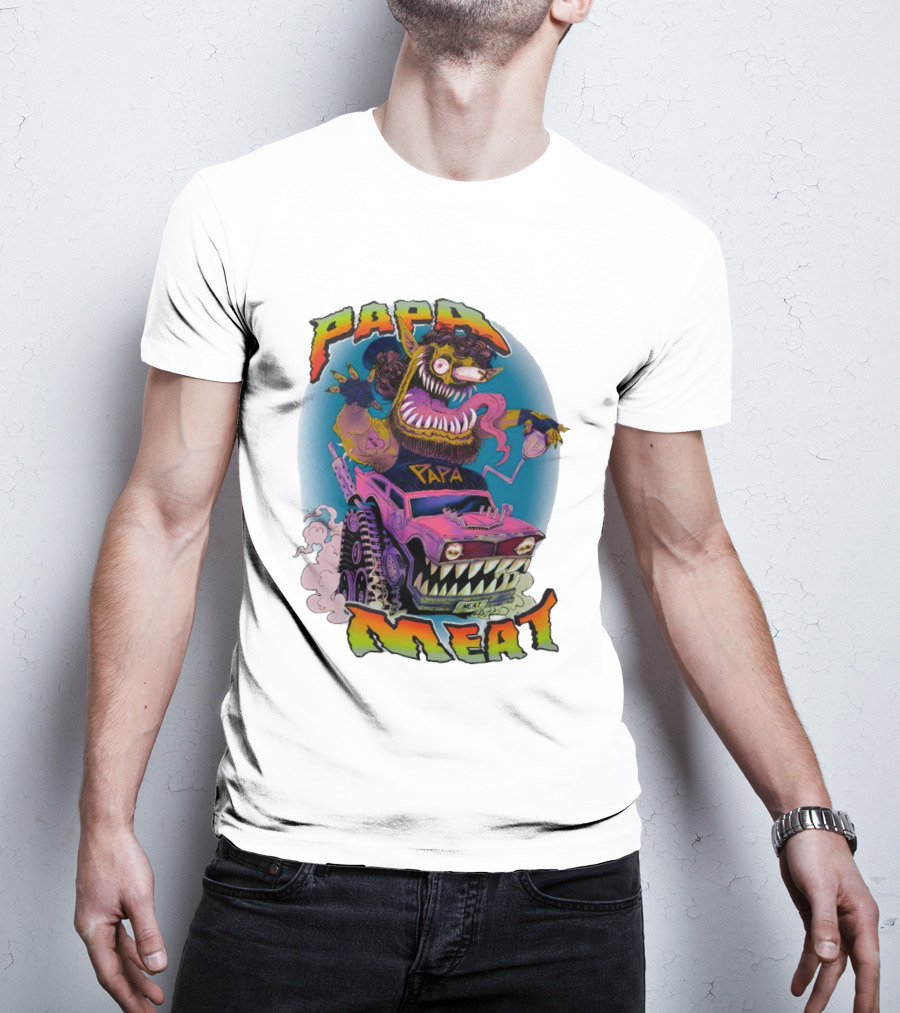 PAPA MEAT Monster Truck Cartoon Art Style Vintage Retro T-Shirt