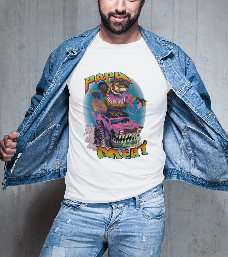 PAPA MEAT Monster Truck Cartoon Art Style Vintage Retro T-Shirt