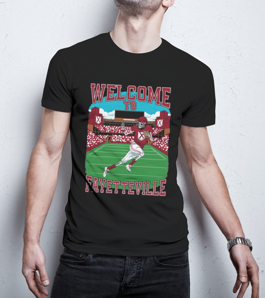 WELCOME TO FAYETTEVILLE FOOTBALL SKELETON STADIUM SCENE T-Shirt