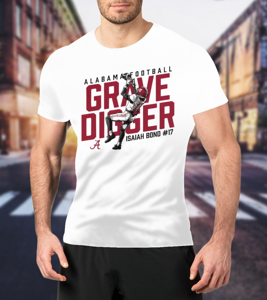 Alabama Football Isaiah Bond #17 Grave Digger Crimson Tide T-Shirt