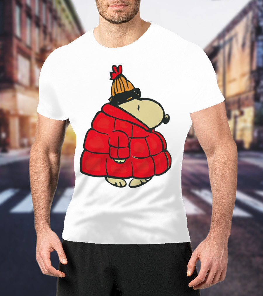 Snopy Puffer Coat Winter Christmas Beanie T-Shirt