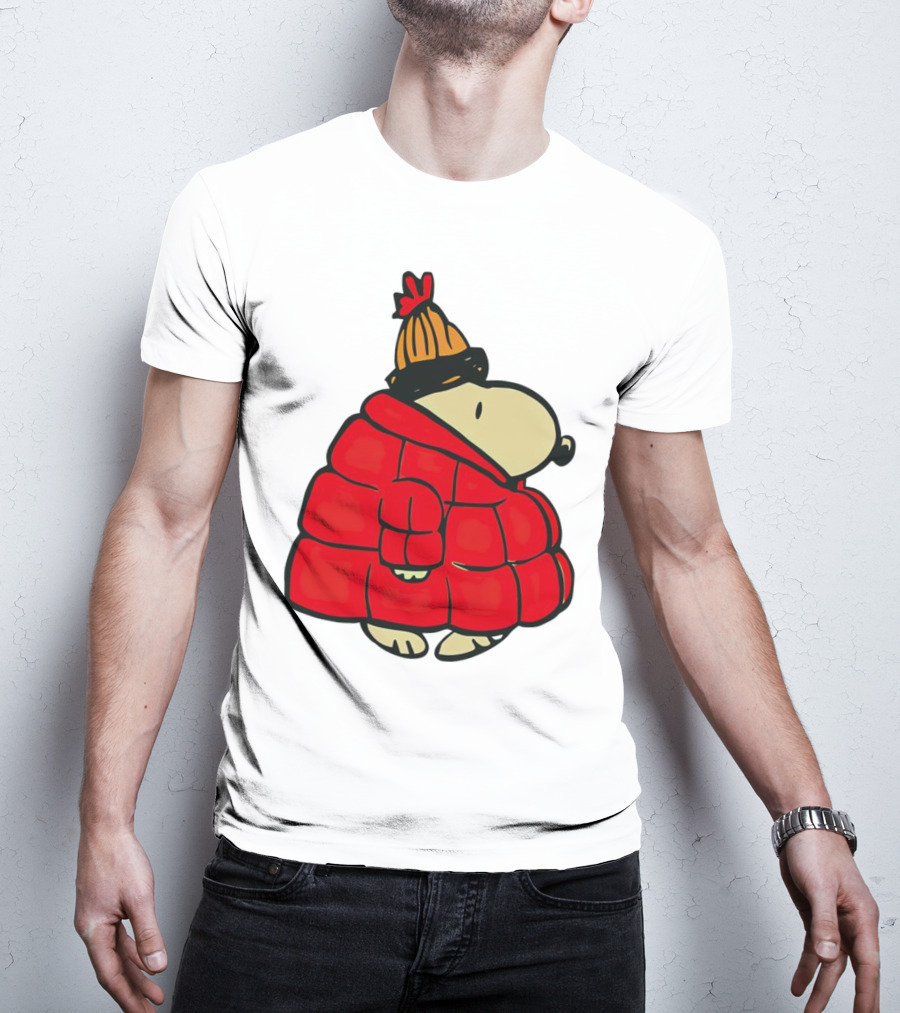 Snopy Puffer Coat Winter Christmas Beanie T-Shirt