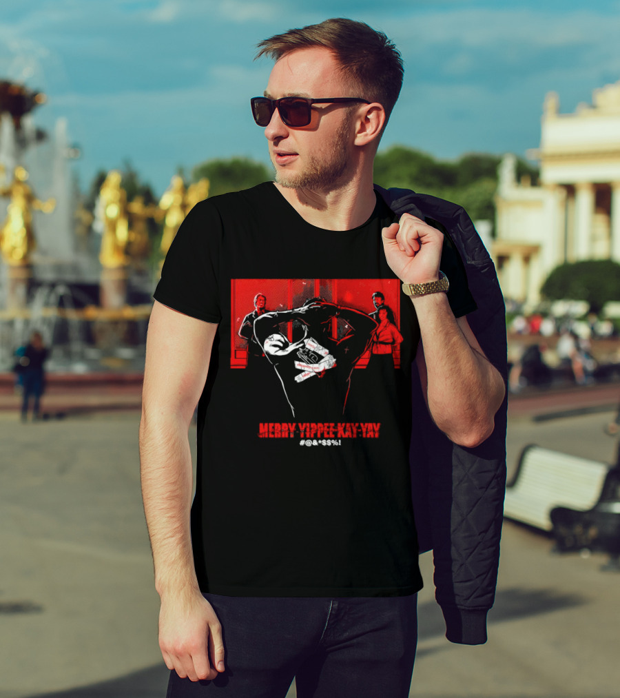 Merry Yippee Kay Yay Die Hard Christmas Scene With Characters And Explosives T-Shirt