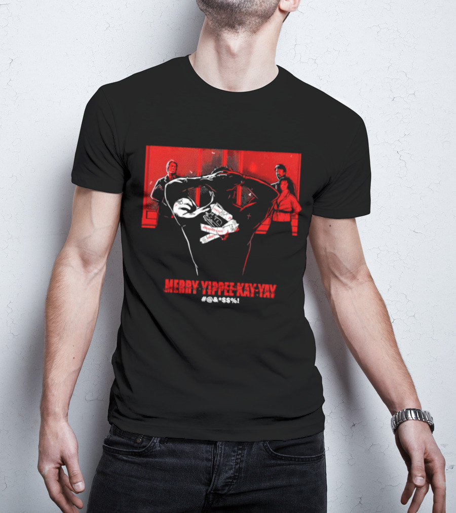 Merry Yippee Kay Yay Die Hard Christmas Scene With Characters And Explosives T-Shirt
