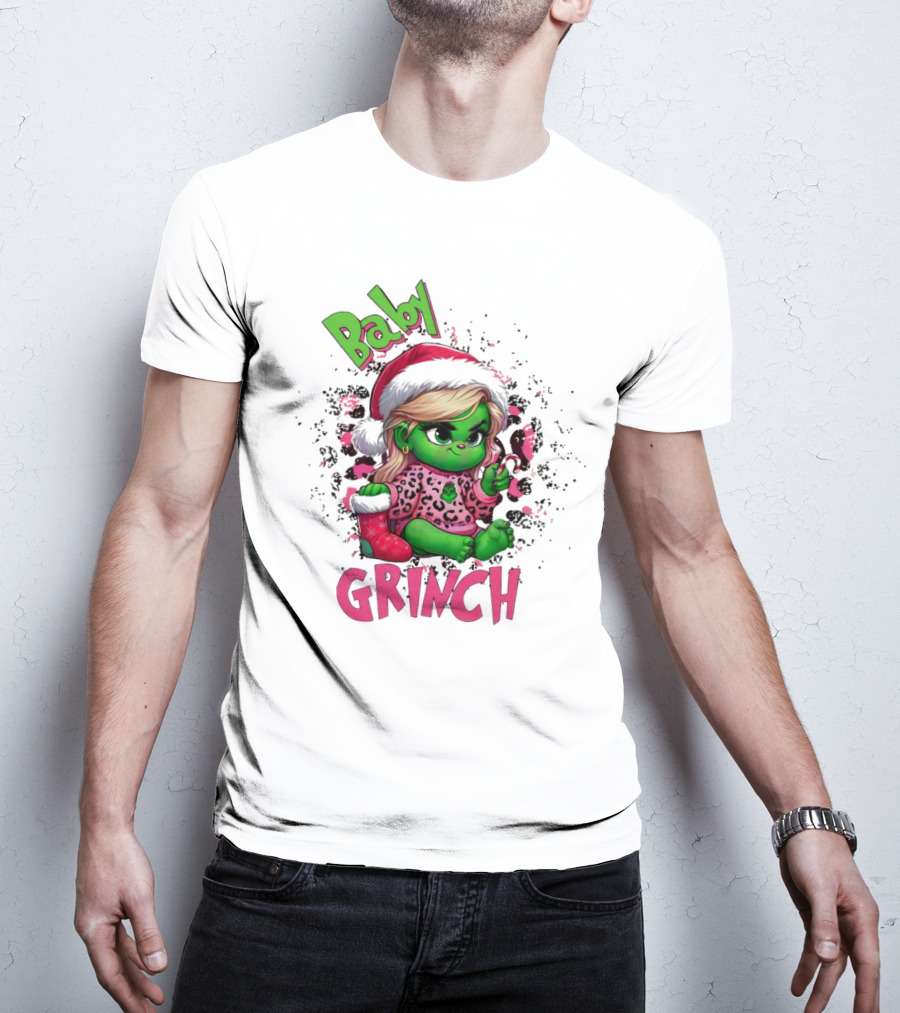Baby Grinch Pink Leopard Christmas T-Shirt