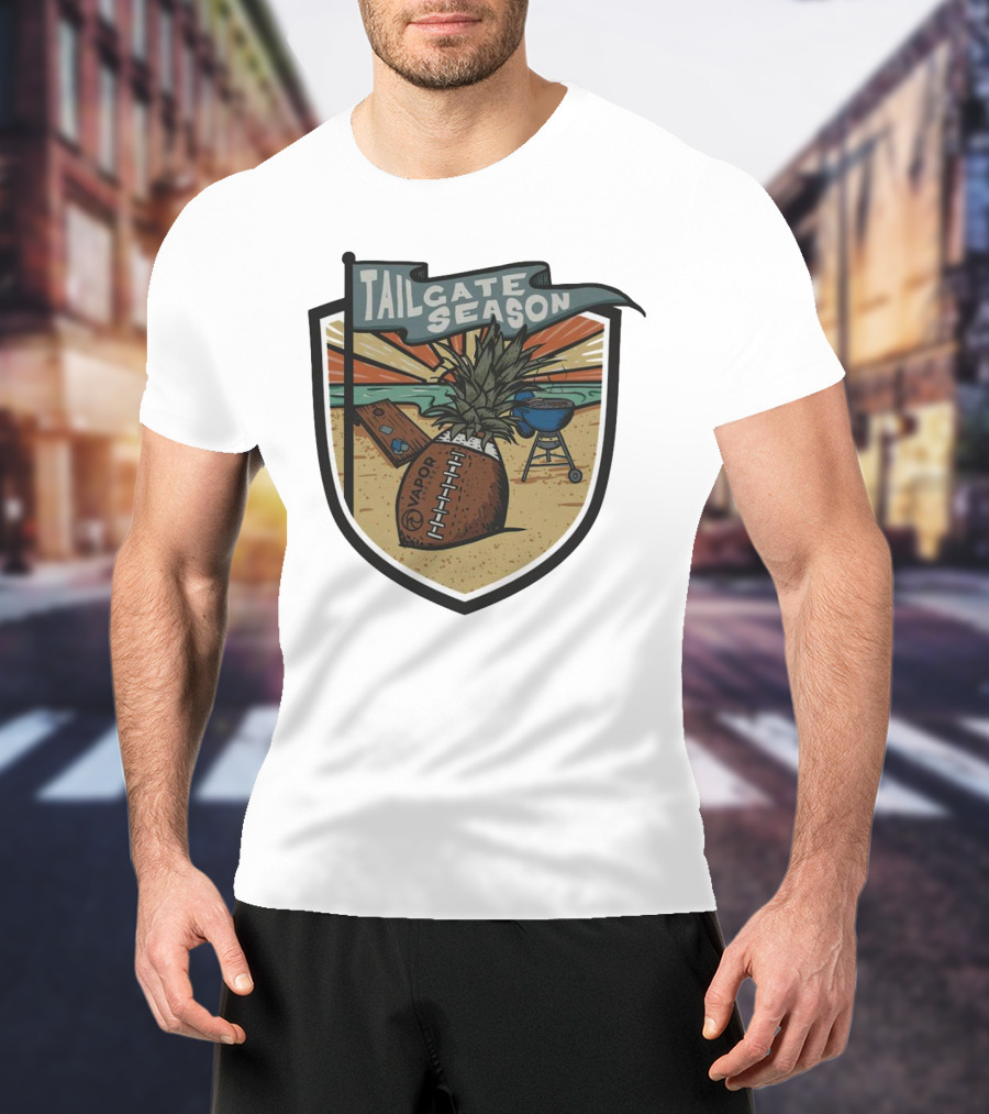 Tailgate Season Vapor Football Pineapple Grill Beach Scene T-Shirt