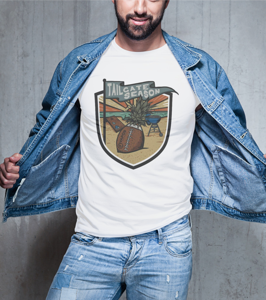 Tailgate Season Vapor Football Pineapple Grill Beach Scene T-Shirt
