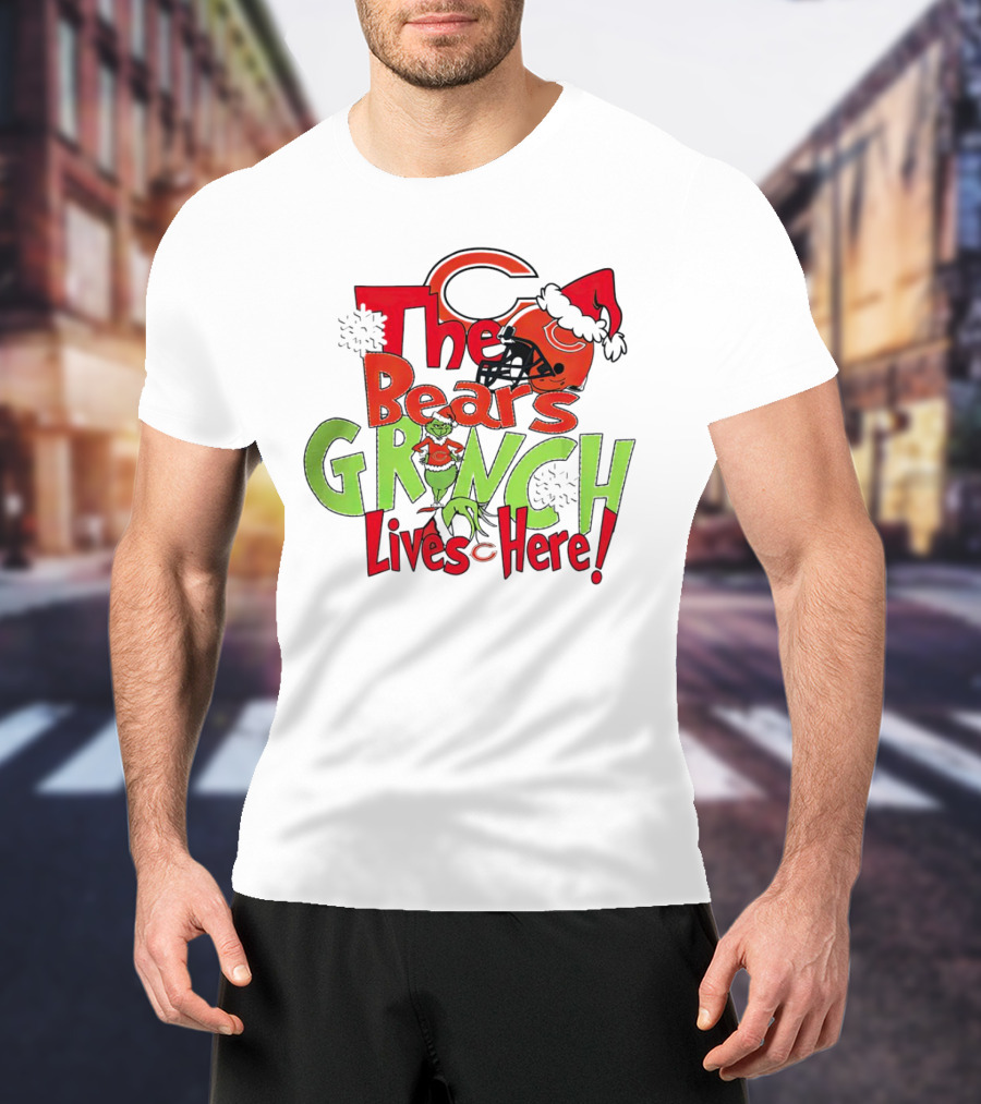 Chicago Bears Grinch Lives Here Christmas Football T-Shirt