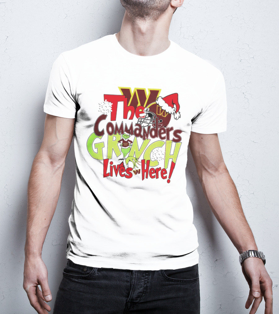 Washington Commanders Grinch Lives Here Christmas Football Holiday Cheer T-Shirt