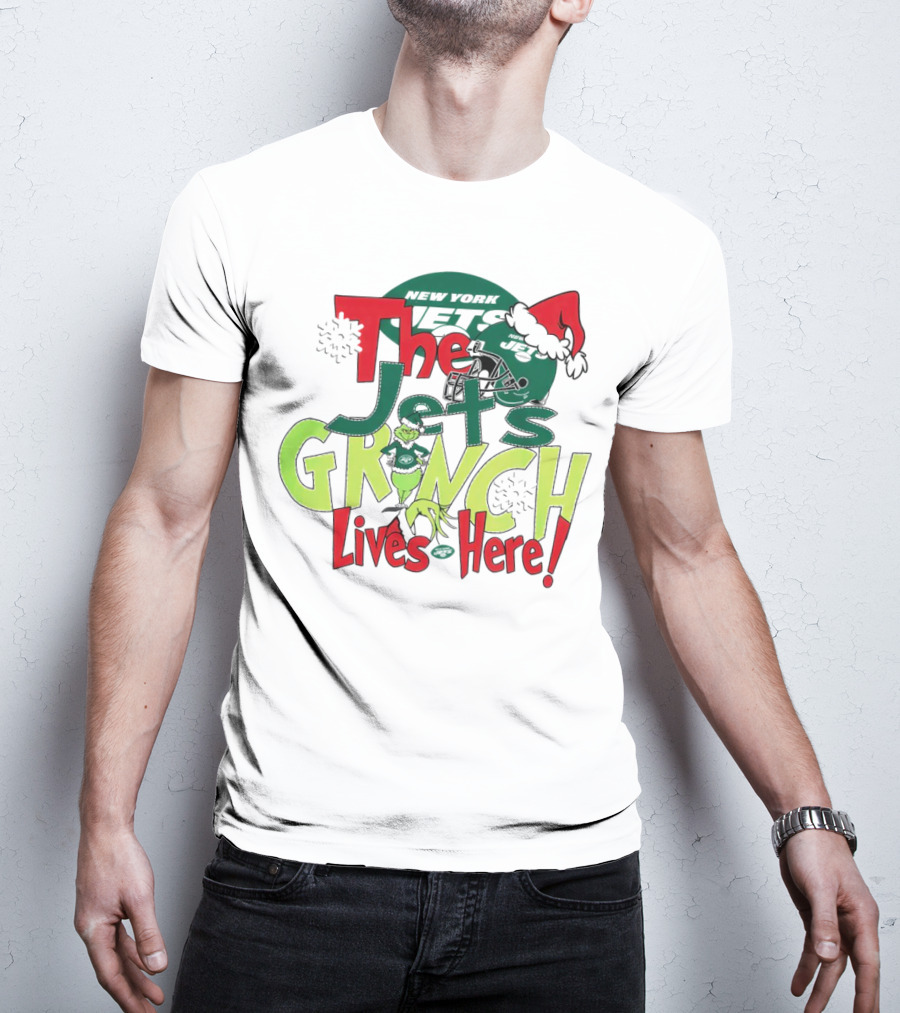 The New York Jets Grinch Lives Here Christmas Festive T-Shirt