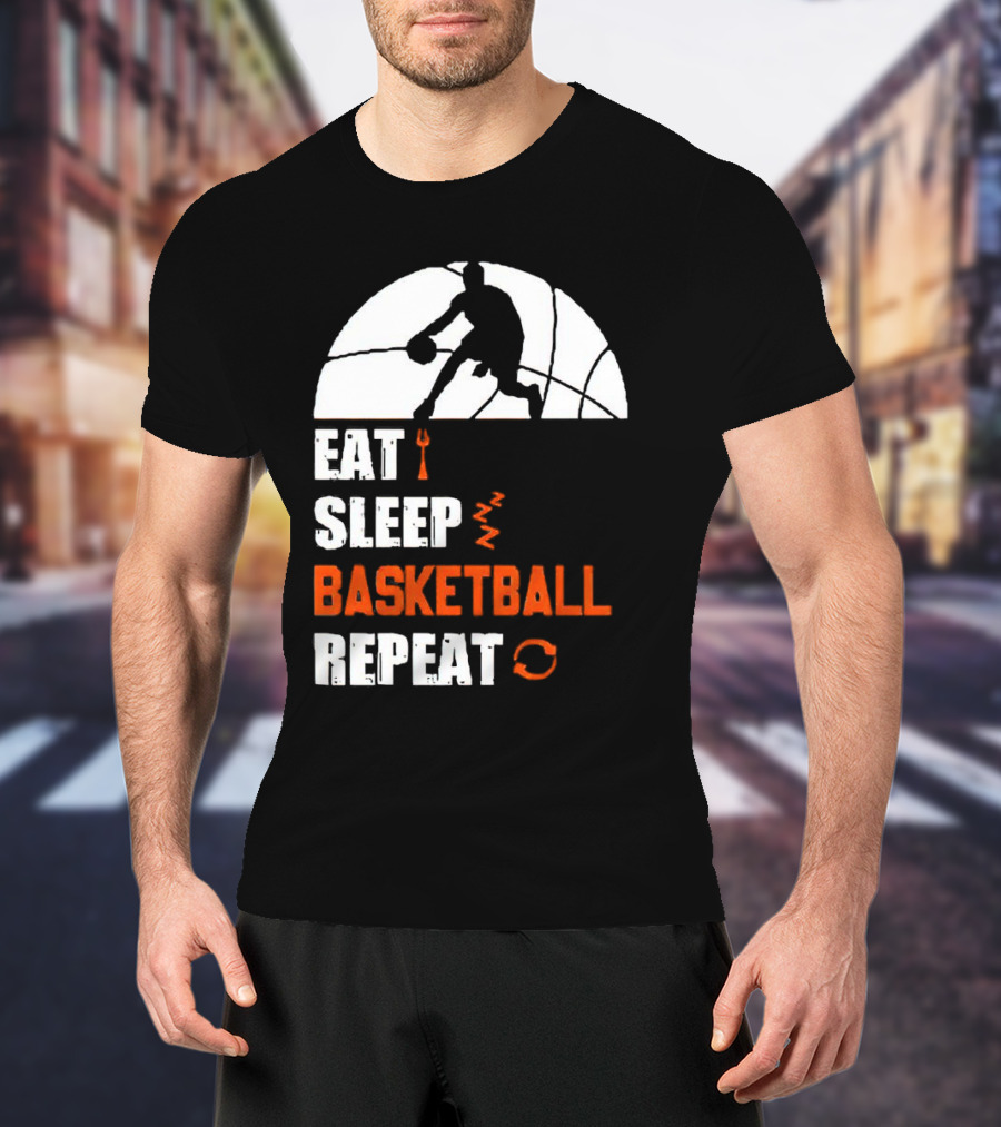 Eat Sleep Basketball Repeat Player Silhouette Ball T-Shirt