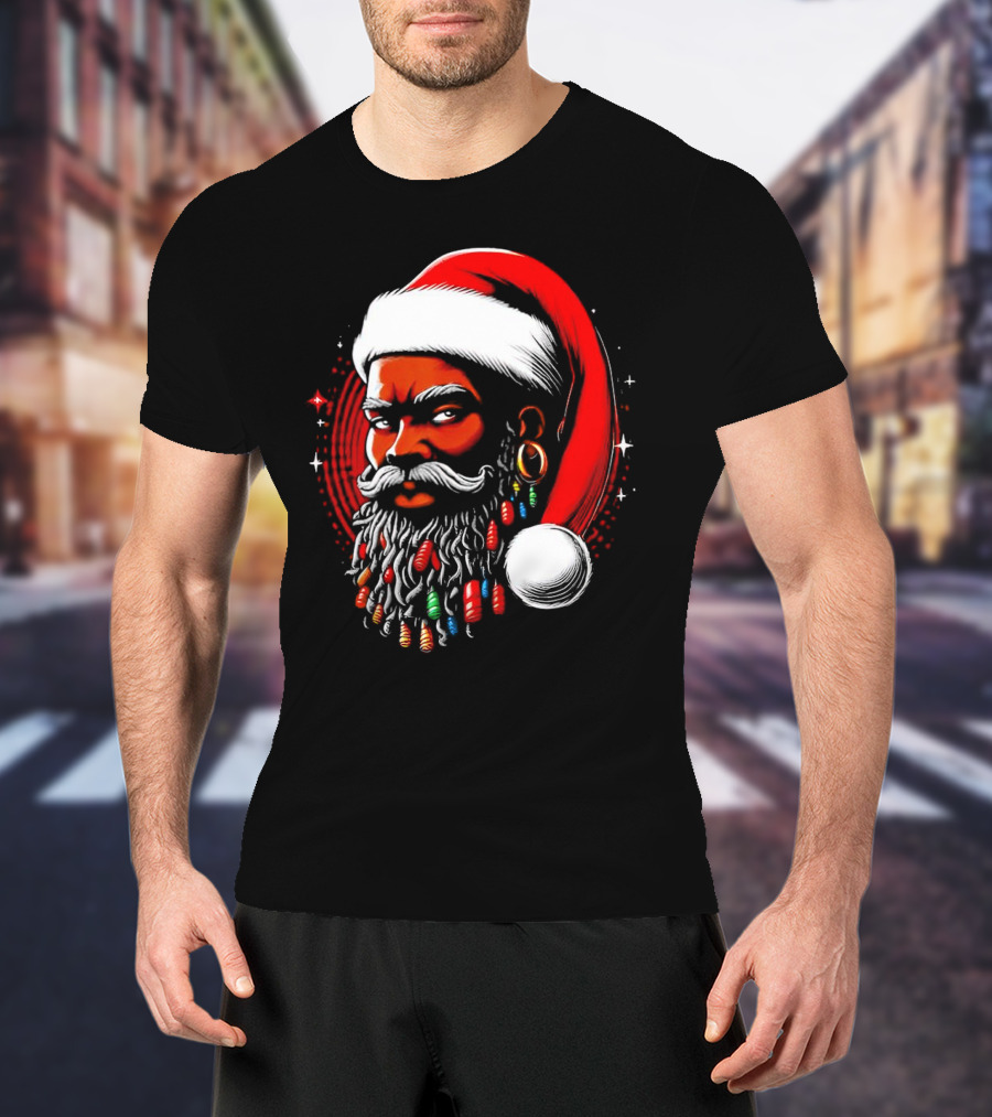Santa African Christmas Festive Lights Beard Santa Hat T-Shirt