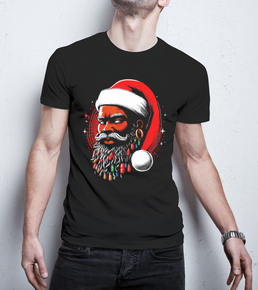 Santa African Christmas Festive Lights Beard Santa Hat T-Shirt