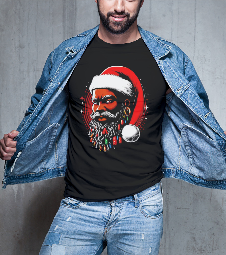 Santa African Christmas Festive Lights Beard Santa Hat T-Shirt