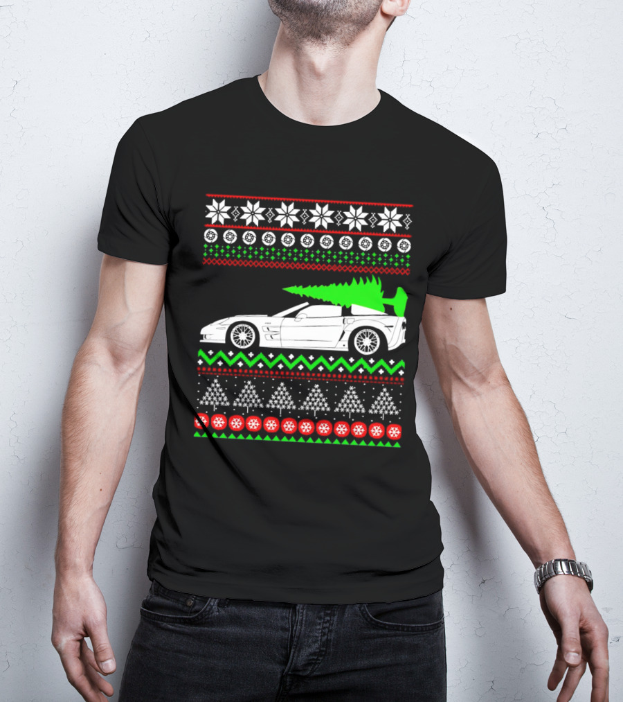 Corvette C6 Ugly Christmas Sweater Car And Tree T-Shirt