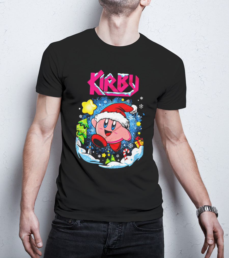 Kirby Holiday Snow Adventure With Kreator Style Santa Hat And Winter Delights T-Shirt
