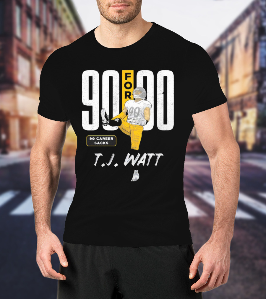 T.J. Watt 90 For 90 Career Sacks Pittsburgh Steelers Football Cartoon T-Shirt
