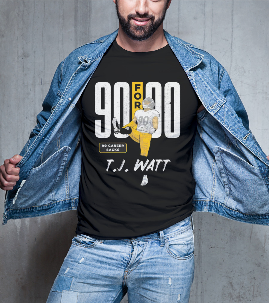 T.J. Watt 90 For 90 Career Sacks Pittsburgh Steelers Football Cartoon T-Shirt