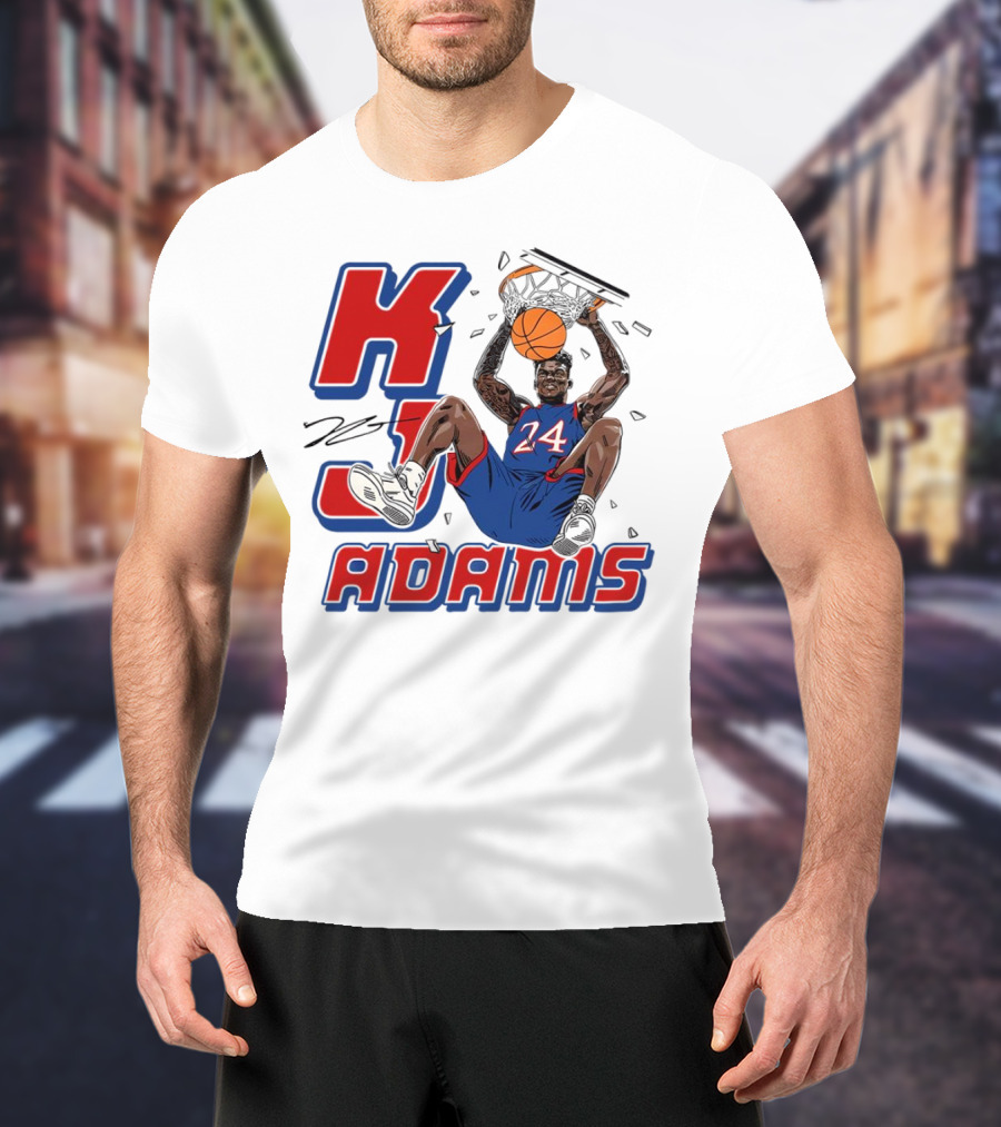 KJ Adams Kansas Jayhawks Dunking Basketball Player 24 Signature T-Shirt