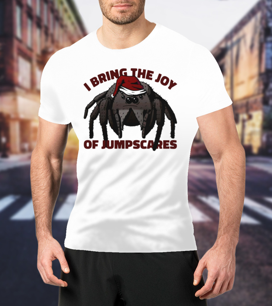 I Bring The Joy Of Jumpscares Christmas Spider With Santa Hat T-Shirt