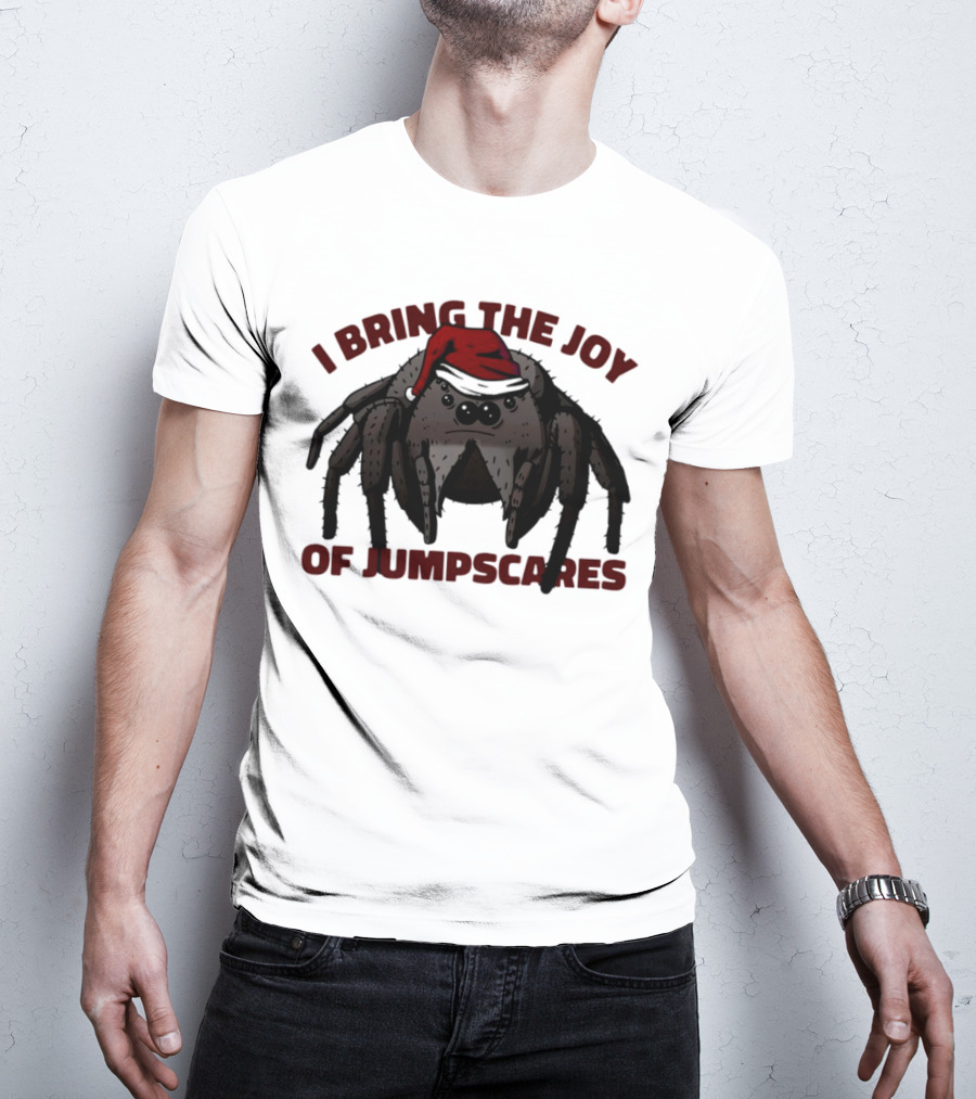 I Bring The Joy Of Jumpscares Christmas Spider With Santa Hat T-Shirt