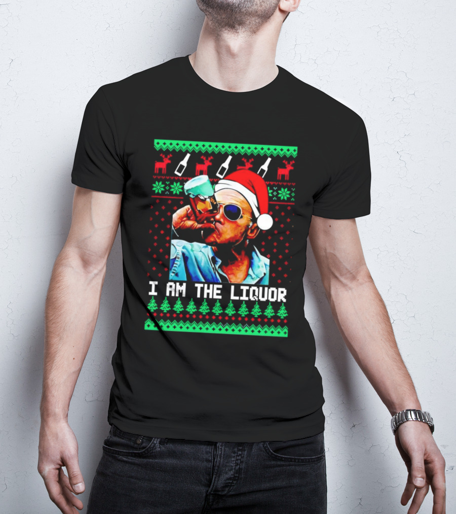 Jim Lahey I Am The Liquor Christmas Santa Hat Reindeer And Bottles T-Shirt