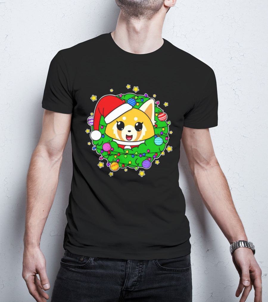 Aggressively Merry Christmas Kawaii Red Panda With Santa Hat In Holiday Wreath T-Shirt