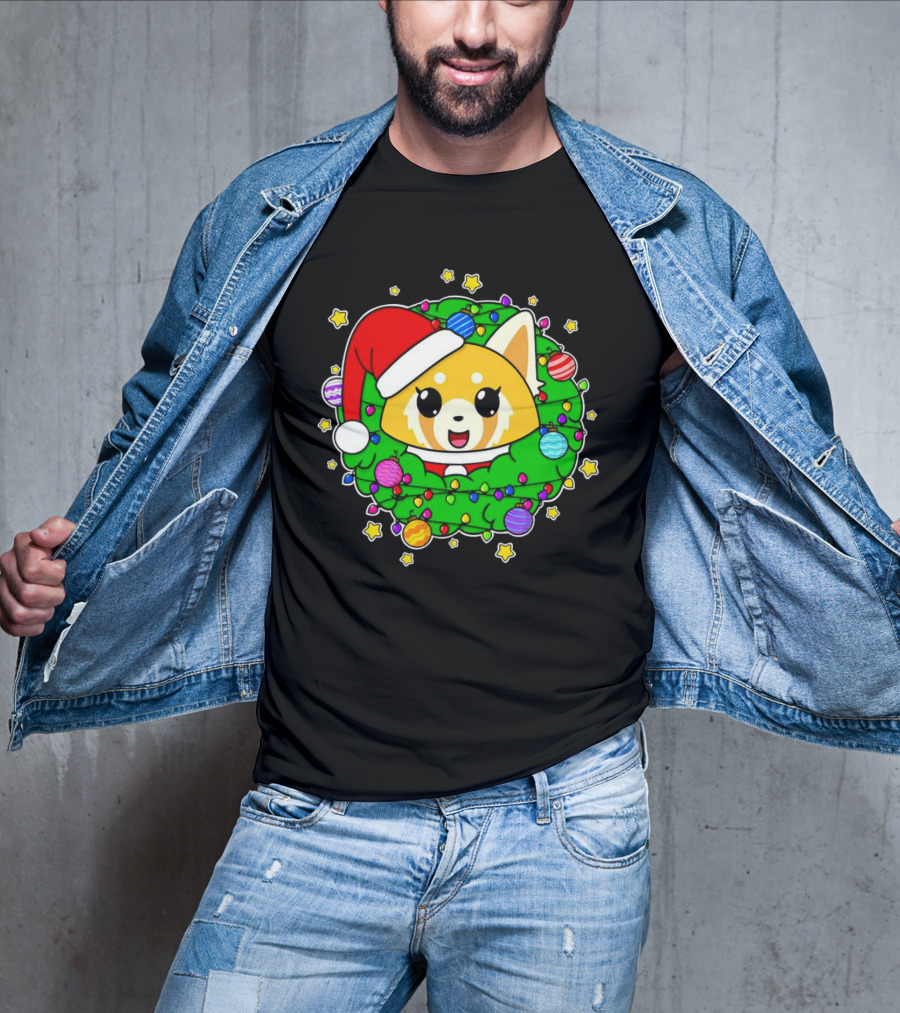 Aggressively Merry Christmas Kawaii Red Panda With Santa Hat In Holiday Wreath T-Shirt