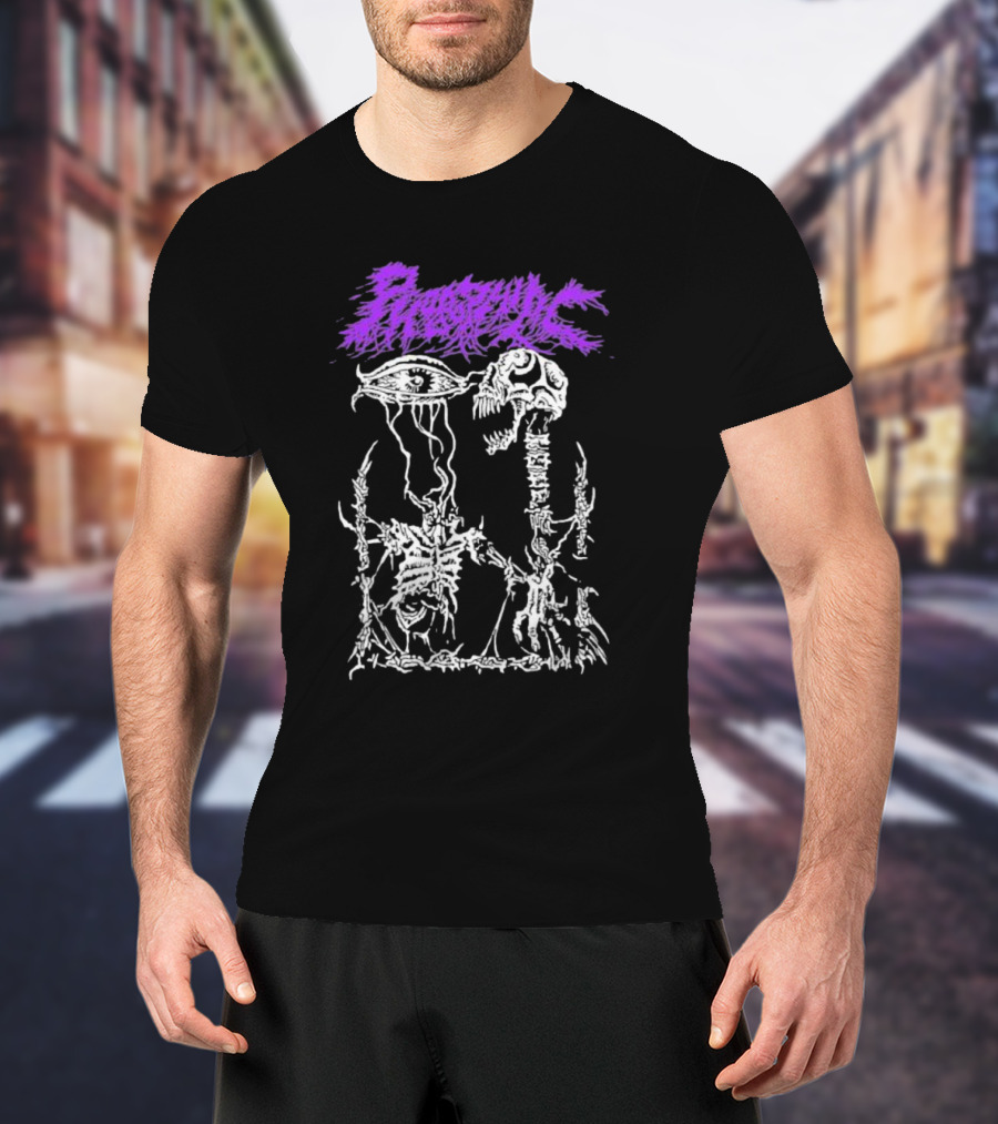 Phobophilic Eye To Eye Skeleton Skull Art Purple Text T-Shirt