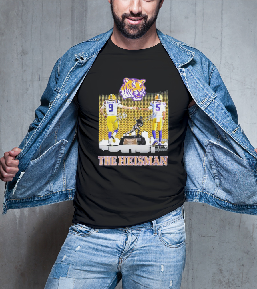 The Heisman LSU Tigers Burrow Daniels Tiger Head Football Trophy T-Shirt