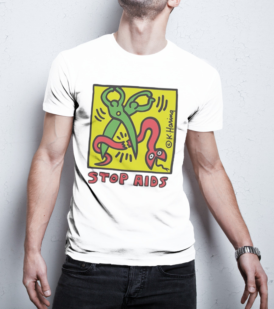 Keith Haring Stop Aids Scissors Cutting Snake T-Shirt