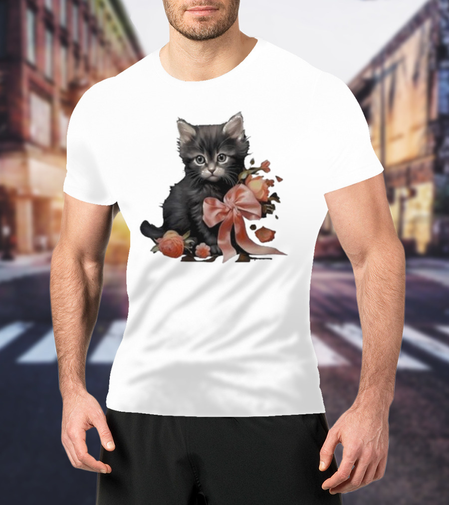 Kimchi And Miso Cute Cat With Bow And Flowers T-Shirt