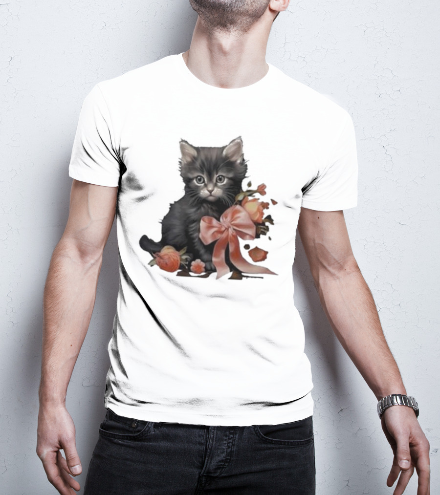 Kimchi And Miso Cute Cat With Bow And Flowers T-Shirt