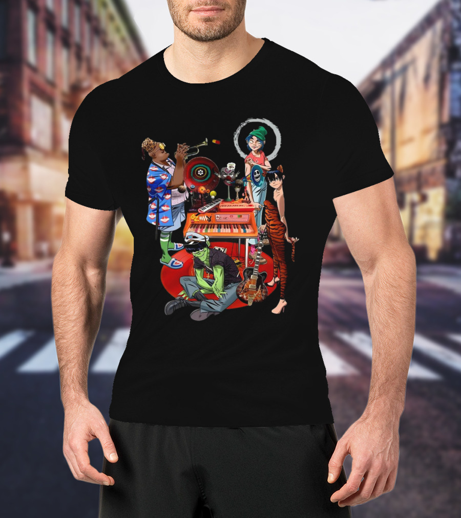 Gorillaz Song Machine Band Characters Keyboard And Trombone T-Shirt