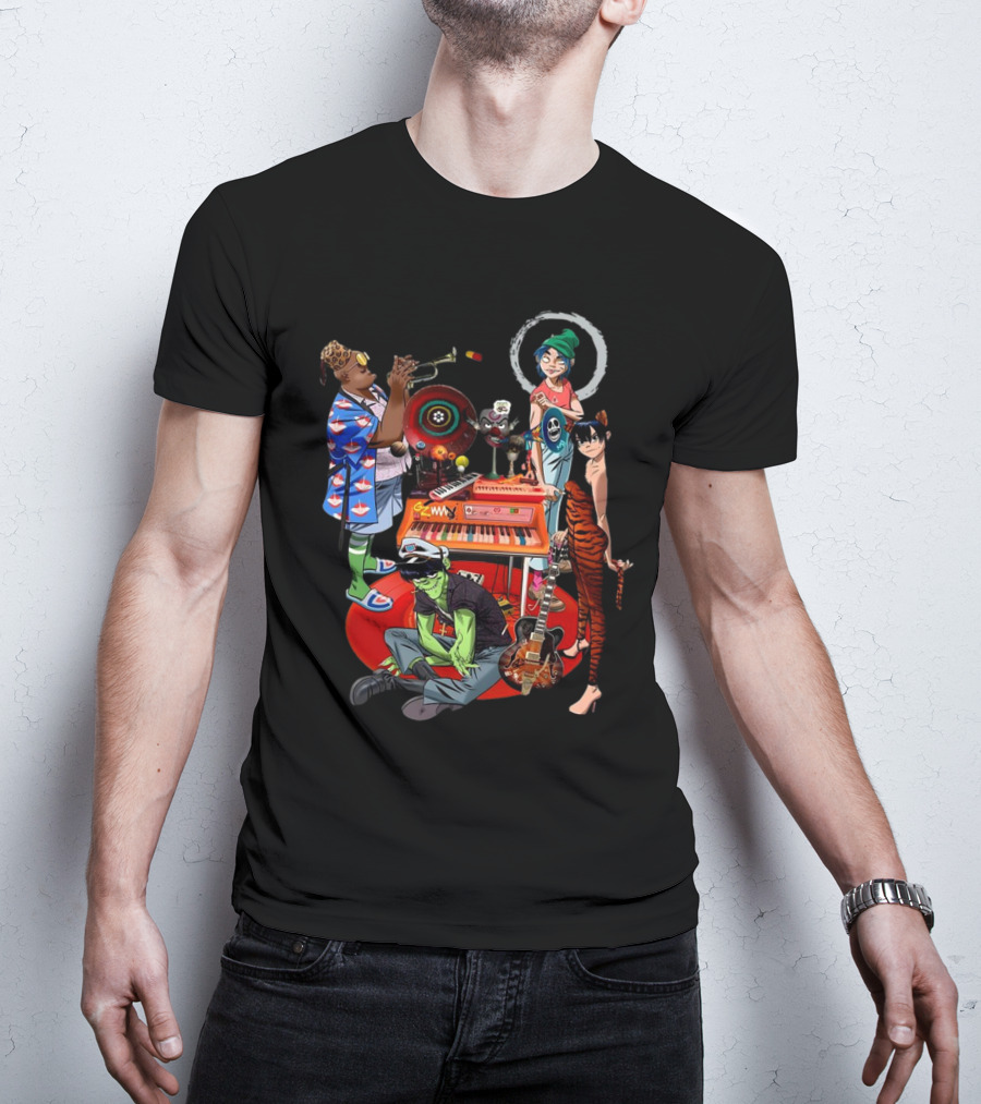 Gorillaz Song Machine Band Characters Keyboard And Trombone T-Shirt