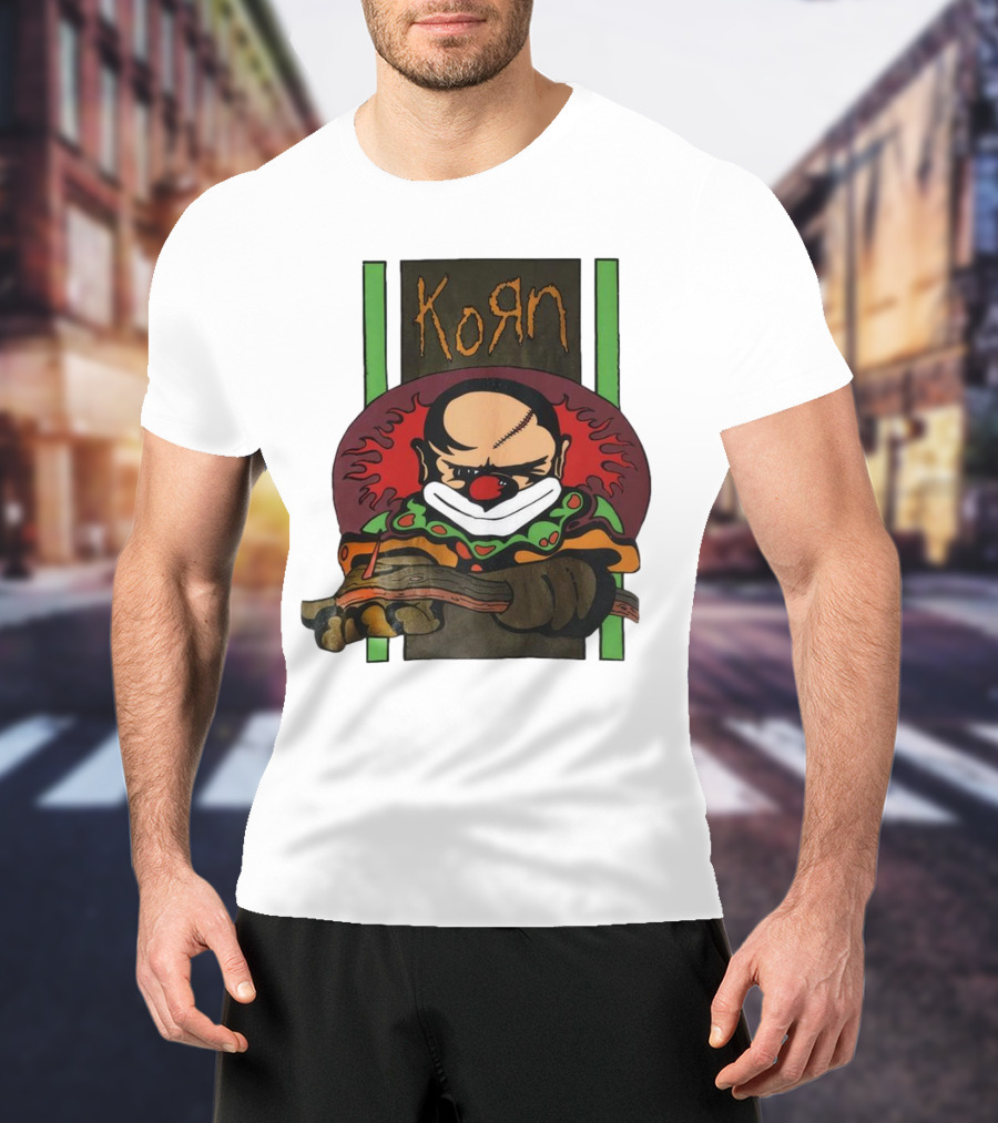 Korn Clown Vintage Evil Clown With Red Nose And Stitched Head T-Shirt