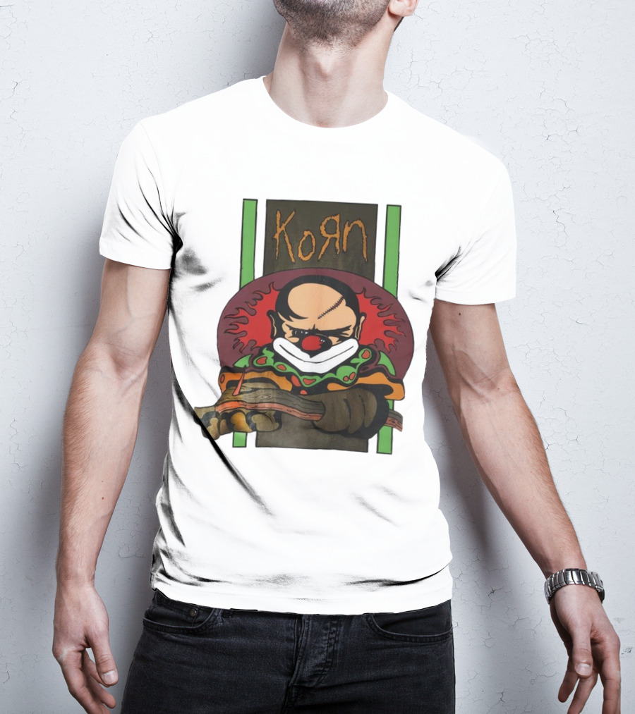 Korn Clown Vintage Evil Clown With Red Nose And Stitched Head T-Shirt