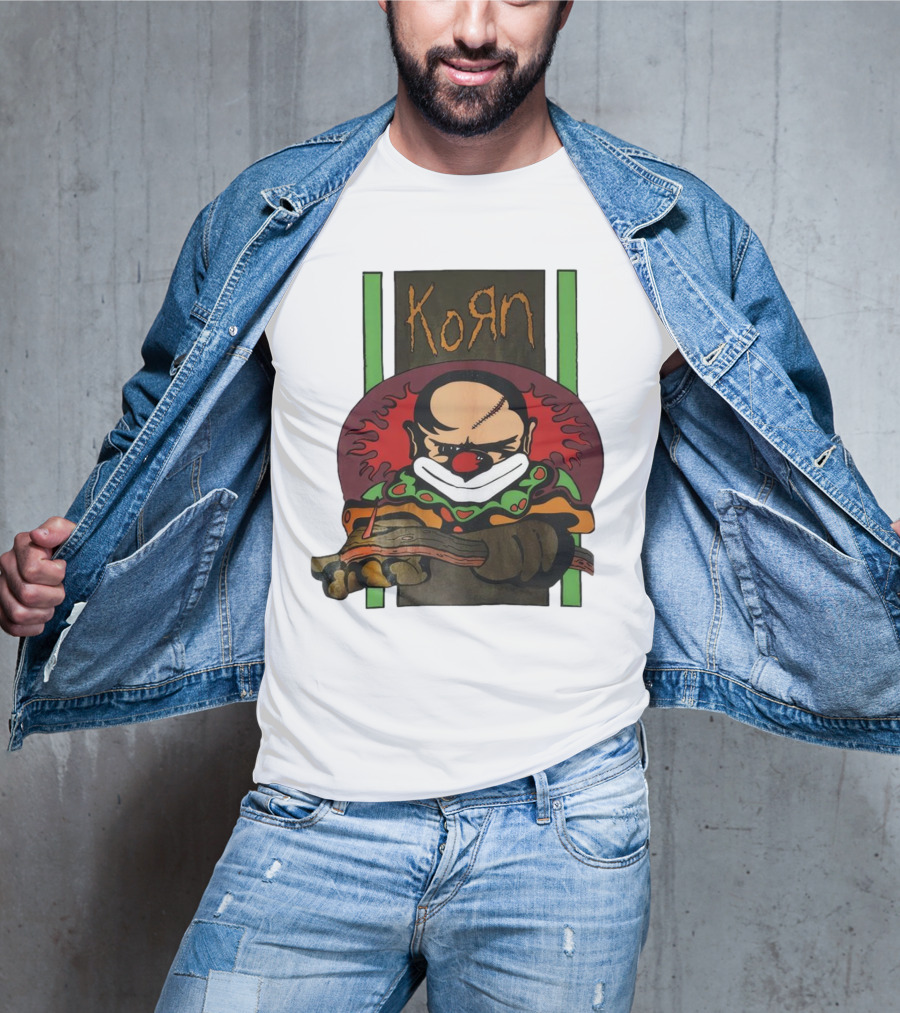 Korn Clown Vintage Evil Clown With Red Nose And Stitched Head T-Shirt