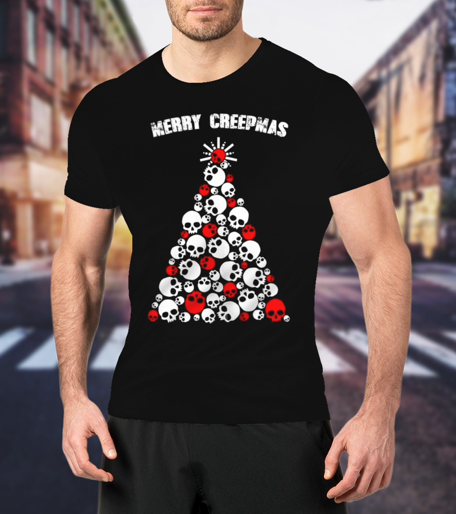 Merry Creepmas Skull Christmas Tree T-Shirt