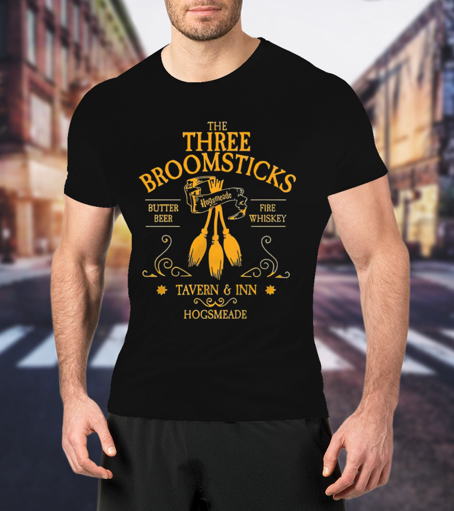 THE THREE BROOMSTICKS HOGSMEADE TAVERN And INN BUTTER BEER FIRE WHISKEY T-Shirt