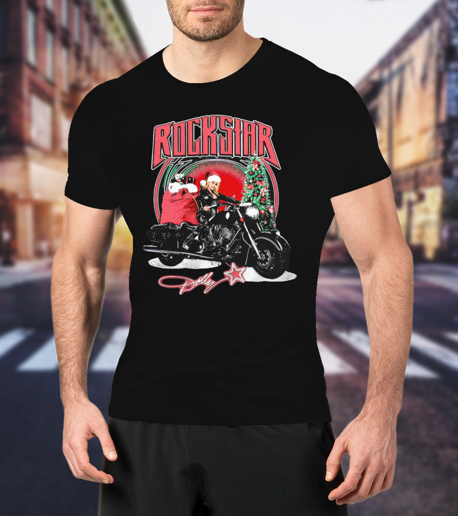 Rockstar Dolly Christmas Motorcycle Santa Holiday T-Shirt